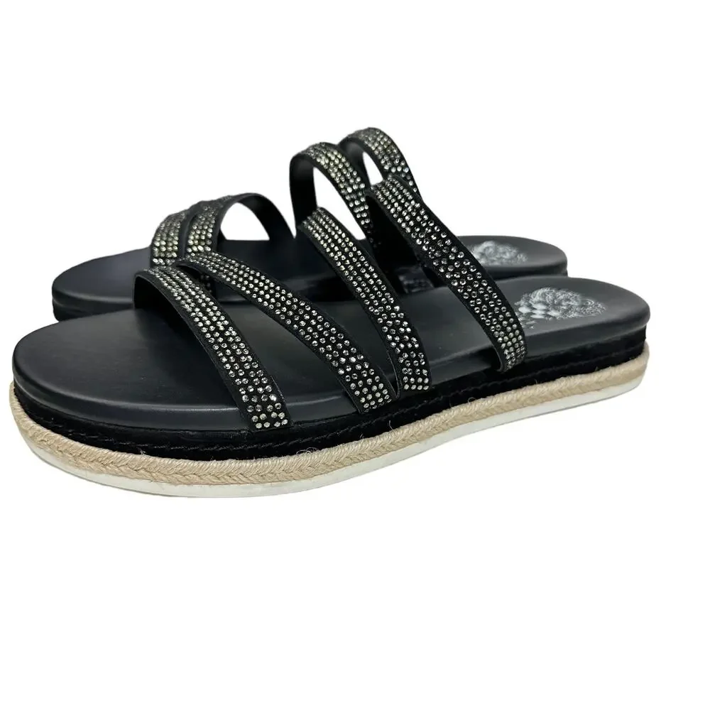 Vince Camuto Rallsan Strappy Rhinestone Sandal Cloudy Black Women 7.5 NWB